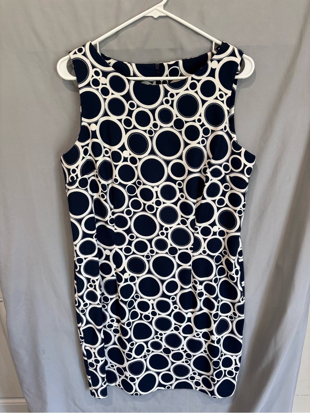AGB Navy and White Circle-Print Midi Sheath Dress